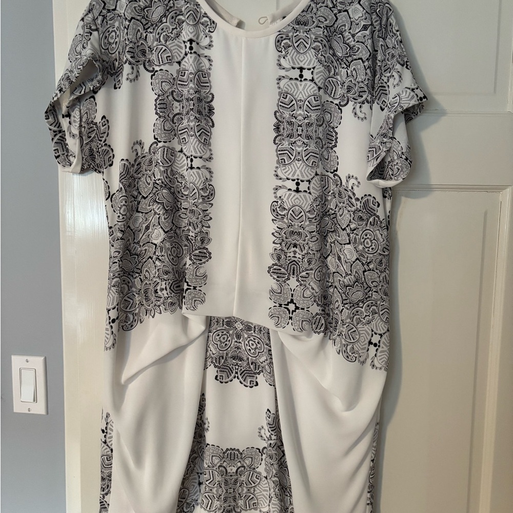 White & Black Printed Overlay Dress